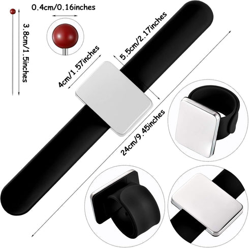 Magnetic Wrist Sewing Pincushion with 100 Pieces 1.5 Inch Ball Head Sewing Pins Set Wrist Magnetic Pin Holder Gift Supplies(Black)...