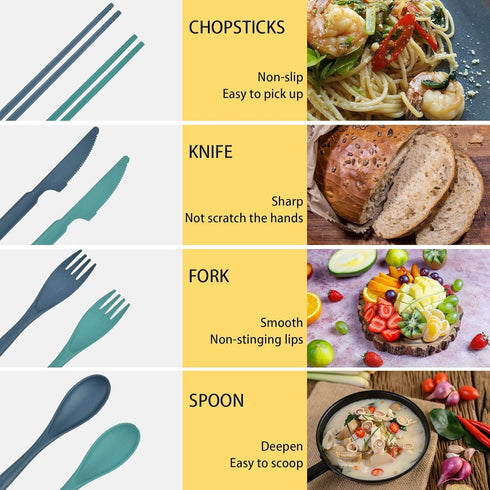 2 Sets Plastic Reusable Utensils Set with Case, Travel Chopsticks Fork Spoon Knife Set for Lunch Box, Portable Cutlery Sets for Travel Camping Dai...
