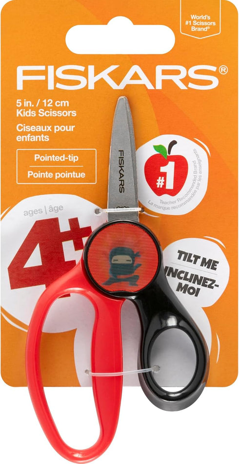 FISKARS® Magic Morph Kids Scissors - Image Moves when Tilted - Pointed-tip for Ages 4+ - Fun Ninja Design - Back to School Supplies...