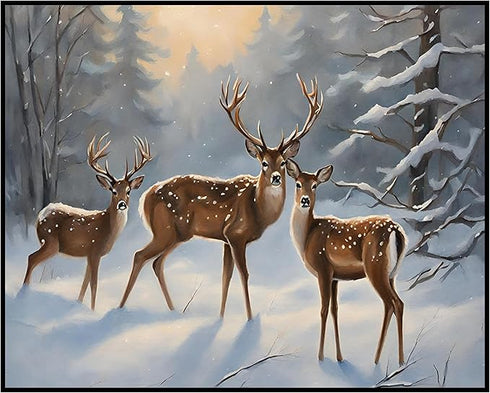 Posterizer 1 pcs-majestic deer in snowy winter scene-oil painting style-2-Art for Animal Lovers-Landscape & Nature Art-Decor for Home & Office- un...