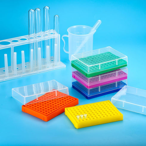 PATIKIL Tube Rack, 3Pcs 96 Positions Test Tube Rack with Cover for 0.2ml, 0.5ml, 1.5ml, 2ml Centrifuge Tube, Blue...