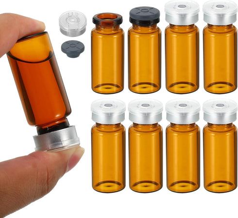 PATIKIL 10ml Sample Vials, 8 Pack Lab Empty Vials with Butyl Rubber Stopper and Crimp Top Caps Borosilicate Glass Vial, Amber...