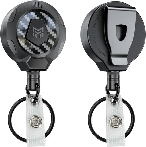 MNGARISTA Upgraded Heavy Duty Retractable Keychain with Belt Clip, 10 OZ Retraction, 31.5" Stainless Steel Cord, 3K Carbon Fiber ID Badge Reel wit...