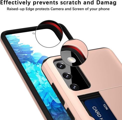 Jiunai for Samsung Galaxy S20 FE Case Card Holder Wallet for 2 Cards CC IDs Holder Sliding Back Pocket Protective Dual Layer Rubber Cover Phone Ca...