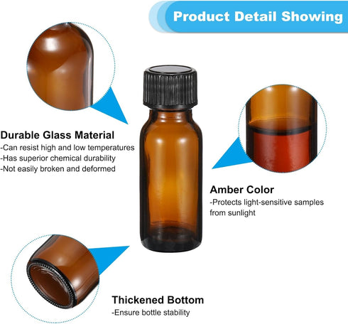 PATIKIL 0.5oz(15ml) Glass Sample Bottles, 12Pcs Round Bottle Dispensing Bottles with Black Poly Cone Cap for Reagent Liquids, Essential Oils, Perf...