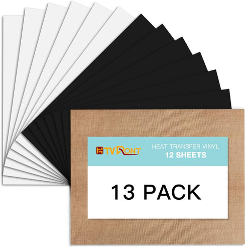 White HTV Black Heat Transfer Vinyl Bundle: 12" x 10" White & Black Iron on Vinyl for T-Shirt, White Heat Transfer Vinyl for for All Cutting Machi...