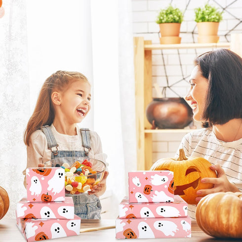 AnyDesign 6 Sheet Pink Halloween Wrapping Paper Cute Ghost Pumpkin Gift Wrap Paper Bulk Folded Flat Art Craft Paper for Halloween Birthday Party D...