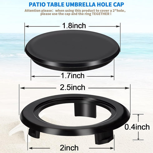 PAGOW 4 Pack Patio Table Umbrella Hole Ring and Cap Set, 2 Inch Patio Garden Beach Table Umbrella Plug, Standard Size Umbrella Thicker Hole Ring P...