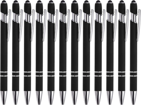 PATIKIL Ballpoint Pen with Stylus Tip, 12 Pack 2 in 1 Metal Pen Black Ink 1.0mm Medium Point Stylus Pen for Touch Screens Style 1, Black...