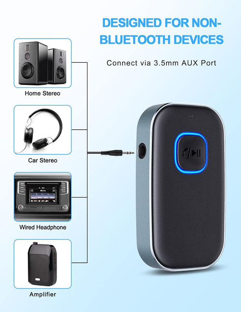 COMSOON Bluetooth AUX Adapter for Car, Noise Reduction Bluetooth Receiver for Music/Hands-Free Calls, Wireless Audio Receiver for Home Stereo/Spea...