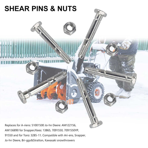(12 Set of) 51001500 5/16" Snow Blower Shear Bolts & Nuts Compatible with Ariens ST1032 ST1028 ST824 ST828 Snow Thrower Auger, Replaces 510015, AM...