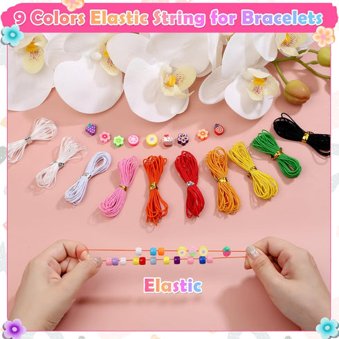 cridoz Bead Bracelet Making Kit, Bead Kits for Bracelets Making with Pony Beads, Polymer Fruit Clay Beads, Charm Beads, Letter Beads for Bracelets...