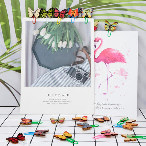 yueton 54 PCS Cute Butterfly Paper Clips Creative Cartoon Bookmarks Lovely Animal Binder Clips Wood File Document Clamps for Office Supplies Birth...