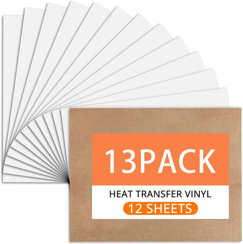 White HTV Heat Transfer Vinyl Bundle: 13 Pack 12" x 10" White Iron on Vinyl for T-Shirt, Heat Transfer Vinyl for Silhouette Cameo or Heat Press Ma...