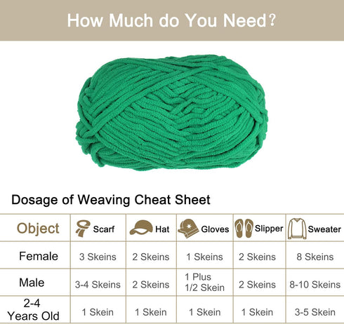2Skeins Chenille Yarn Blanket Yarn 2x100g/7.1oz #6 Super Bulky Polyester Soft Knitting for Crochet Weaving Bag Scarf Hat, Green......