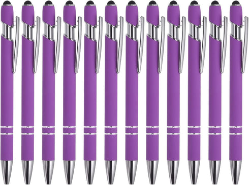 PATIKIL Ballpoint Pen with Stylus Tip, 12 Pack 2 in 1 Metal Pen Black Ink 1.0mm Medium Point Stylus Pen for Touch Screens Style 1, Purple...