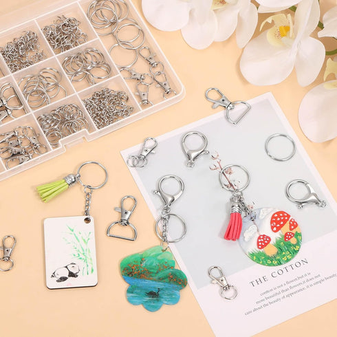 PAXCOO 300PCS Keychain Making Kit, Keychain Craft Supplies Including Key Chain Clips, Lanyard Snap Hooks, Key Rings and Jump Rings for Key Chain M...