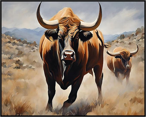 Posterizer 1 pcs- Two strong bull in the desert-Art for Animal Lovers-Landscape & Nature Art- Gift for Men Women Entrepreneur Teens-Living Room Be...