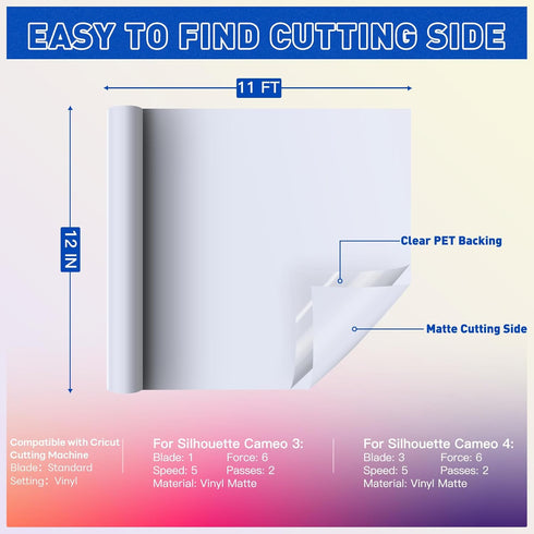 HTVRONT White Permanent Vinyl, 12" x 11 FT White Permanent Adhesive Vinyl Roll Compatible with Cricut Cutting Machine, Silhouette, Cameo, Signs, S...