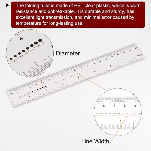 2pcs Film Flexible Ruler 8 Inch 0.5mm Scale PET Plastic Folding Straight Ruler Calibration Soft Ruler Measuring Tool for Factory, Transparent...