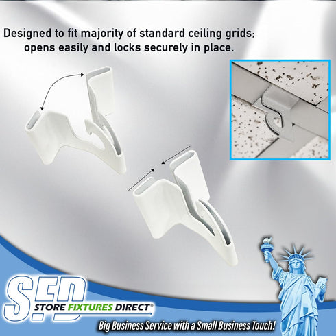 STORE FIXTURES DIRECT Extra Heavy Duty White Aluminum Drop Ceiling Hooks, One Piece Ceiling Grid Clips - 5 Pack...