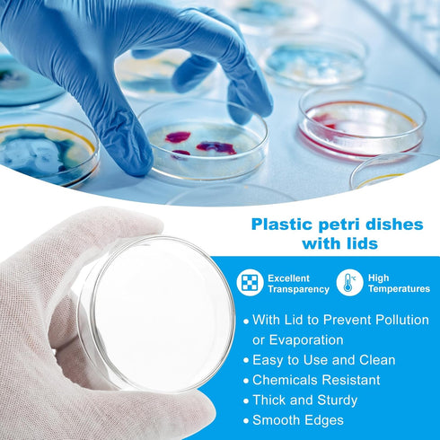 PATIKIL 55mm Plastic Petri Dishes with Lid, Petri Plates Tissue Culture Plate for Lab Science Experiment, Clear...