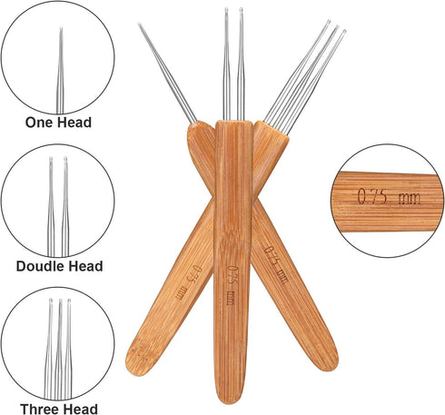 WILLBOND 14 Pcs Dreadlock Crochet Hook Set Include 6 Dreadlocks Crochet Needle 2 Hair Locking Tools 6 Hooks 0.5 mm 0.75 mm Needle Weaving, 1/2/3 H...