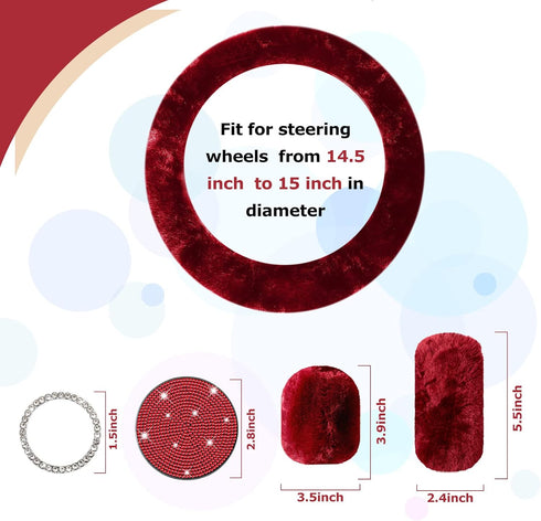 10 Pieces Fluffy Steering Wheel Covers Handbrake Cover Seat Belt Shoulder Pads Gear Shift Cover Diamond Ignition Ring Ball Key Chain Armrest Box M...
