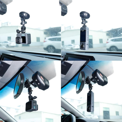 PellKing Dash GoPro Mount Rear View Mirror Holder Suction Cup Kit with Compatible with Insta360 X4/X3,One R,Rs,GoPro 11,10,9,8,7,6,5 etc and Other...