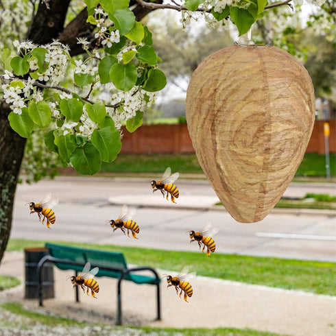 DECYOOL 4 Pack Paper Wasp Nest Decoy Hanging Wasp Nest Stay Away from Wasps Hornets Yellow Jackets(Dark Brown, Orange)...