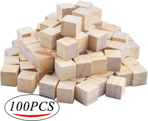 Wood Cubes,100pcs Square Blocks Unfinished Cubic Wooden for Math Counting Craft Childlike Game - 1.5CM...