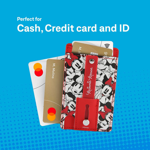 iJoy Disney Minnie Faces Red Phone Wallet - Adhesive Card Holder with Finger Strap and Kickstand for iPhone (4x3x0.3 inches)...