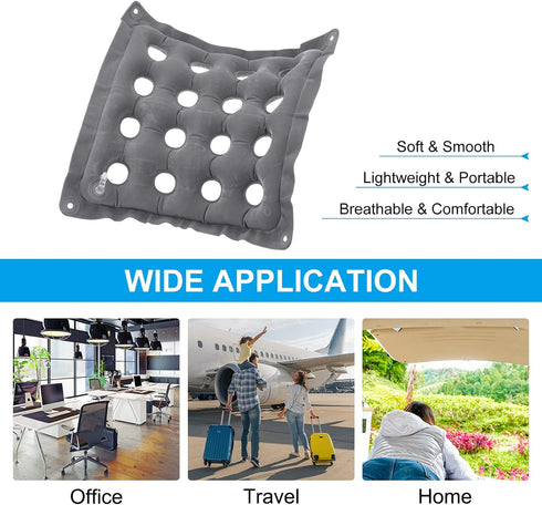 PATIKIL Inflatable Seat Cushion, 2 Pack Portable Air Seat Chair Cushions Breathable Flocked Square Seat Pad for Home Wheelchairs Office Chairs, Gr...