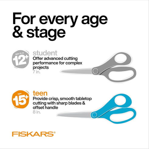 Fiskars 8" Teen Scissors for Ages 15+ - Scissors for School or Crafting - Back to School Supplies - Blue...