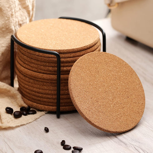 Cork Coasters, Coasters Set of 16pc with Round Edge, Waterproof Drink Coasters for Wine Glasses & Mugs, Thick Plain and Heat-Resistant Coasters fo...