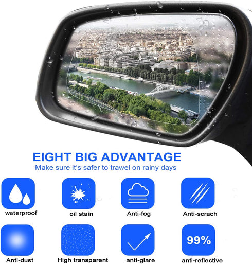 8 Pieces Car Rearview Mirror Film Rainproof Waterproof Mirror Film Anti Fog Nano Coating Car Film for Car Mirrors and Side Windows, Various Shapes...