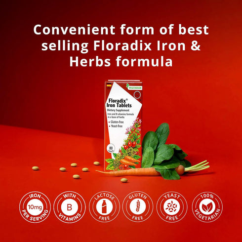 Floradix Iron Tablets - Energy Support Supplement for Men & Women - Natural Iron Supplement with B Vitamins & Vitamin C - Non-GMO, Vegetarian & La...