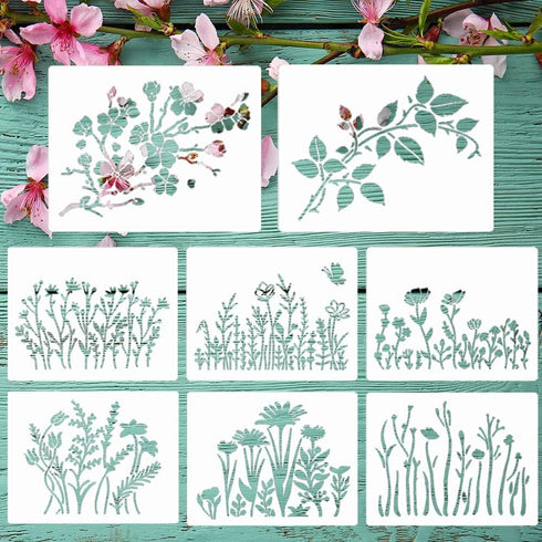 Wild Flower Stencils for Painting 11X8.3" Large Flower Stencil for Walls Leaf Cherry Blossom Vine Stencils Reusable Drawing Stencils for Painting ...