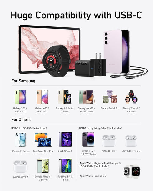 Anker 25W USB-C Super Fast Charger, Anker Charger (Non-Foldable) with USBC Cable, Supports PPS Fast Charging for Samsung Galaxy S23 Ultra/S23+/S23...