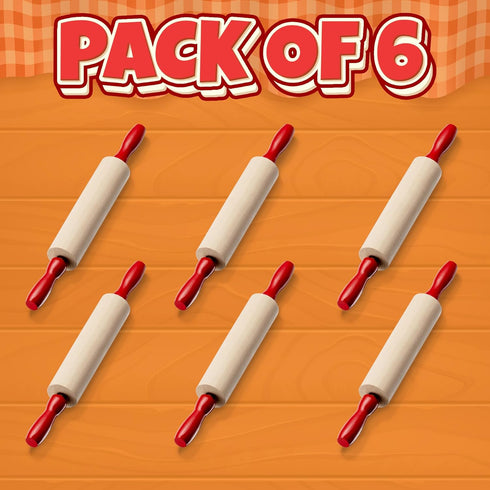 Mini Rolling Pin 7.5 Inch (6 Pack) Kids Rolling Pin Set for Play Dough Accessories Small Pin for Dough - Wooden Rolling Pins For Baking With Handl...