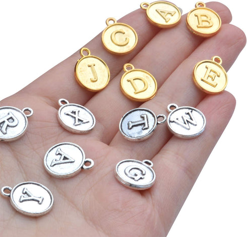 Aylifu 104 pcs A-Z Letter Charms Round Alphabet Charms Pendants for Necklace Bracelet Jewelry Craft DIY,Gold & Silver...