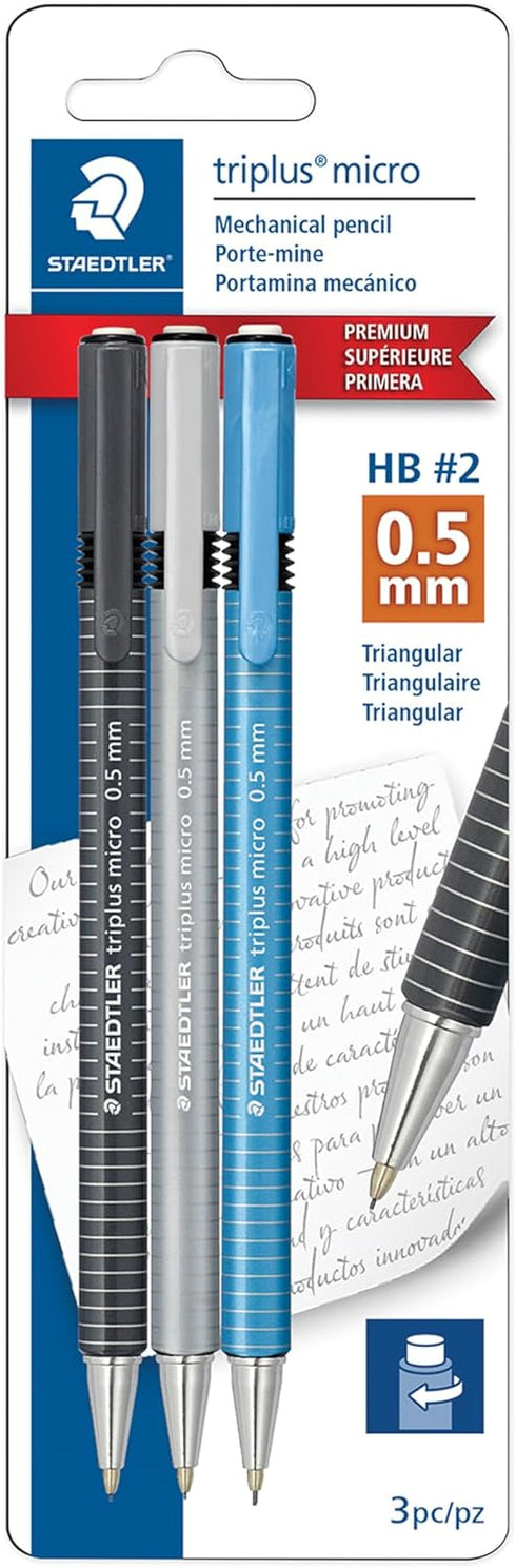 Staedtler triplus micro 0.5mm Lead Retractable Mechanical Pencil with Twist Eraser, Writing, Drawing, Drafting, 3-Pack, 77425BK3A6...