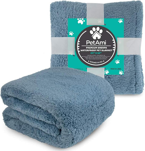 PetAmi Fluffy Waterproof Dog Blanket for Small Medium Dogs, Soft Warm Pet Sherpa Throw Pee Proof Couch Cover, Reversible Cat Puppy Bed Blanket Sof...