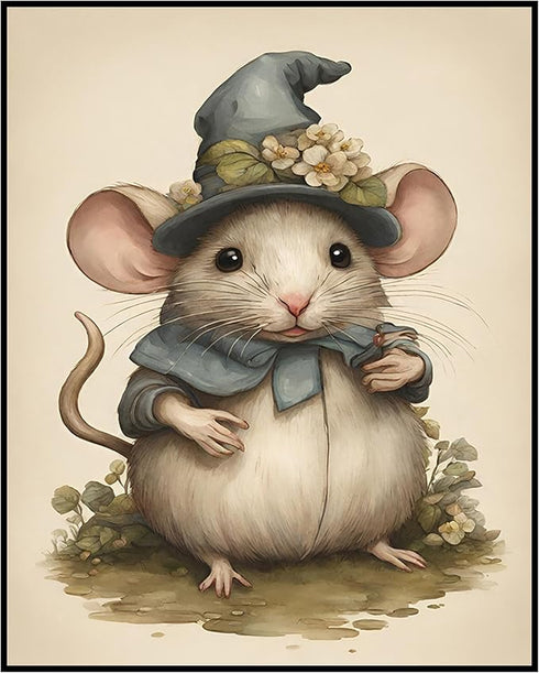 Posterizer 1 pcs- Cute white mouse with a blue hat-Art for Animal Lovers- Gift for Men Women Entrepreneur Teens-Decor for Home & Office- unframed ...