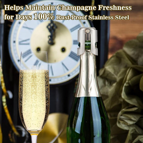 I-MART Pack of 6 Stainless Steel Champagne Stoppers, Prosecco, Sparkling Wine Bottle Stopper, Cork...