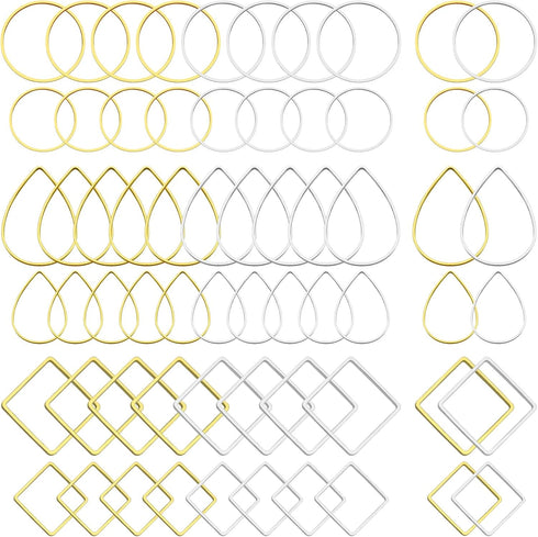 Oubaka 192pcs Earring Hoop Jewelry Making, 3 Shapes Earrings Beading Hoop Bulk Hypoallergenic Square Teardrop Round Earring Findings for DIY Craft...