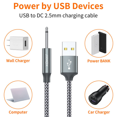 JXMOX USB Charger Cord 2.5mm, (2-Pack 3ft) Replacement DC Charging Cable (Grey)......