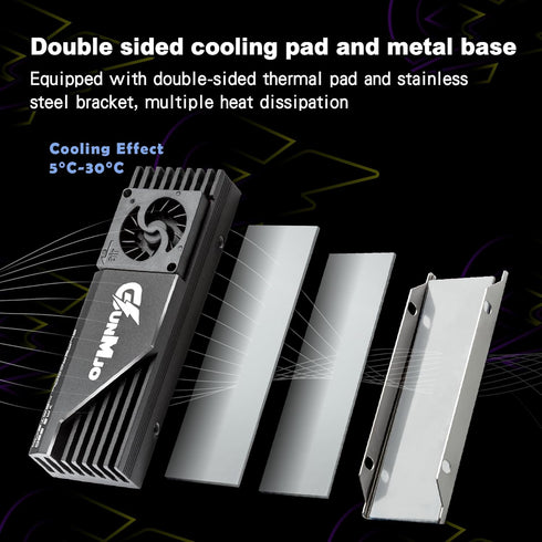 GUNMJO M.2 2280 SSD Heatsink, 20mm Built-in Cooling Fan, Aluminum Plate-Fin Design, with Thermal pad for AI and Gaming PC, Black...
