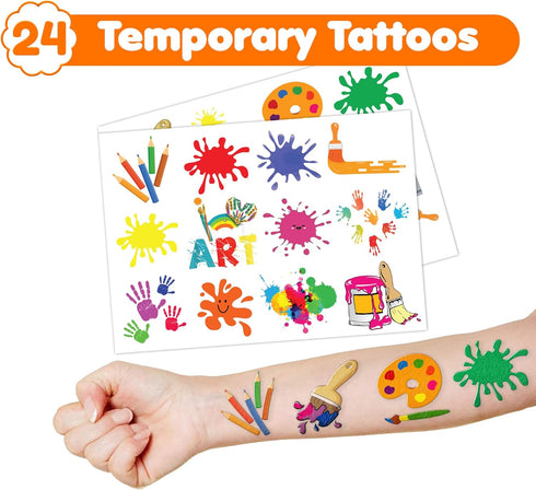 48PCS Art Party Favors 24PCS Tattoos 24PCS Slap Bracelets Wristbands Themed Birthdays Party Supplies Decorations Decor Artistry Painting Creativit...