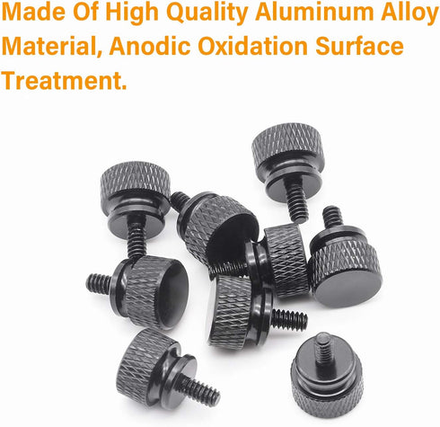 20 Pieces 6#-32 Computer Case Screws, Anodized Aluminum Thumbscrews, Fully Threaded Knurled Thumbscrews, Thumb Screws (Black)...
